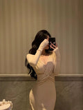 Niulatu Sheath V Neckline Long Prom Dresses Birthday Outfits Evening Dress SD1037