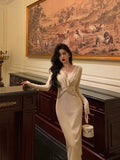 Niulatu Sheath V Neckline Long Prom Dresses Birthday Outfits Evening Dress SD1037