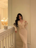 Niulatu Sheath V Neckline Long Prom Dresses Birthday Outfits Evening Dress SD1037