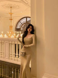 Niulatu Sheath Square Neckline Long Prom Dresses Birthday Outfits Evening Gown SD1038