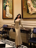 Niulatu Sheath Square Neckline Long Prom Dresses Birthday Outfits Evening Gown SD1038