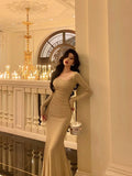 Niulatu Sheath Square Neckline Long Prom Dresses Birthday Outfits Evening Gown SD1038
