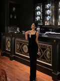 Niulatu Mermaid Square Neckline Black Date Night Dress Long Prom Dresses Birthday Outfits SD1040