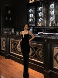 Niulatu Mermaid Square Neckline Black Date Night Dress Long Prom Dresses Birthday Outfits SD1040