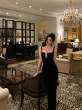 Niulatu Mermaid Square Neckline Black Date Night Dress Long Prom Dresses Birthday Outfits SD1040