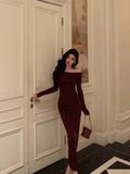 Niulatu French Sheath Off The Shoulder Burgundy Split Prom Dresses Birthday Outfits Evening Gown SD1043
