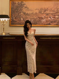 Niulatu Sheath Spaghetti Straps Floral Long Prom Dresses Birthday Outfits Evening Gown SD1044