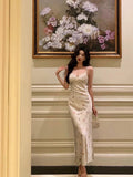 Niulatu Sheath Spaghetti Straps Floral Long Prom Dresses Birthday Outfits Evening Gown SD1044