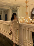 Niulatu French Sheath Square Neckline White Prom Dresses Birthday Outfits Evening Gown SD1046