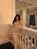 Niulatu French Sheath Square Neckline White Prom Dresses Birthday Outfits Evening Gown SD1046