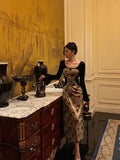 Niulatu French A Line Square Neckline Velvet Black Prom Dresses Birthday Outfits Evening Gown SD1050