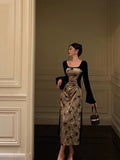 Niulatu French A Line Square Neckline Velvet Black Prom Dresses Birthday Outfits Evening Gown SD1050