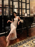 Niulatu French Mermaid Square Neckline Lace White Prom Dresses Birthday Outfits Evening Gown SD1051