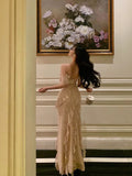 Niulatu Sheath Spaghetti Straps Floral Long Slit Prom Dresses Birthday Outfits Evening Gown SD1055