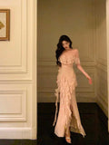Niulatu Sheath Spaghetti Straps Floral Long Slit Prom Dresses Birthday Outfits Evening Gown SD1055