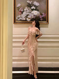 Niulatu Sheath Spaghetti Straps Floral Long Slit Prom Dresses Birthday Outfits Evening Gown SD1055