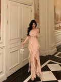 Niulatu Sheath Spaghetti Straps Floral Long Slit Prom Dresses Birthday Outfits Evening Gown SD1055