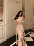 Niulatu Sheath Spaghetti Straps Floral Long Slit Prom Dresses Birthday Outfits Evening Gown SD1055