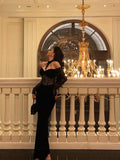 Niulatu French Sheath Off The Shoulder Black Lace Prom Dresses Birthday Outfits Evening Gown SD1056