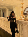 Niulatu French Sheath Off The Shoulder Black Lace Prom Dresses Birthday Outfits Evening Gown SD1056