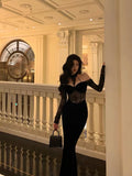 Niulatu French Sheath Off The Shoulder Black Lace Prom Dresses Birthday Outfits Evening Gown SD1056