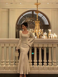 Niulatu French Sheath Square Neckline Ivory Long Sleeves Prom Dresses Birthday Outfits Evening Gown SD1057