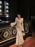 Niulatu French Sheath Square Neckline Ivory Long Sleeves Prom Dresses Birthday Outfits Evening Gown SD1057