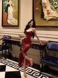 Niulatu French Mermaid Spaghetti Straps Burgundy Prom Dresses Birthday Outfits Evening Gown SD1063