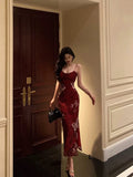 Niulatu French Mermaid Spaghetti Straps Burgundy Prom Dresses Birthday Outfits Evening Gown SD1063