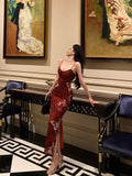 Niulatu French Mermaid Spaghetti Straps Burgundy Prom Dresses Birthday Outfits Evening Gown SD1063