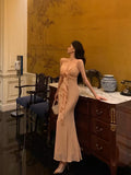 Niulatu Sheath Spaghetti Straps Pink Chiffon Date Night Dress Long Prom Dresses Birthday Outfits SD1065