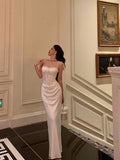 Niulatu Sheath Spaghetti Straps White Satin Date Night Dress Long Prom Dresses Birthday Outfits SD1067