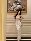 Niulatu Sheath Spaghetti Straps White Satin Date Night Dress Long Prom Dresses Birthday Outfits SD1067