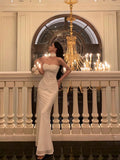 Niulatu Sheath Strapless Neckline White Prom Dresses Birthday Outfits Evening Gown SD1077