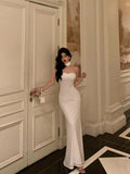 Niulatu Sheath Strapless Neckline White Prom Dresses Birthday Outfits Evening Gown SD1077