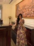 Niulatu A line V Neckline Grape Flora Chiffon Prom Dresses Birthday Outfits Evening Gown SD1079