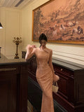 Niulatu Sheath High Neckline Long Sleeves Pink Date Night Dress Long Prom Dresses Birthday Outfits SD1080