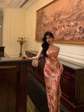 Niulatu Sheath Strapless Neckline Pink Floral Prom Dresses Birthday Outfits Evening Gown SD1081