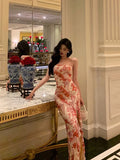 Niulatu Sheath Strapless Neckline Pink Floral Prom Dresses Birthday Outfits Evening Gown SD1081