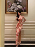 Niulatu Sheath Strapless Neckline Pink Floral Prom Dresses Birthday Outfits Evening Gown SD1081