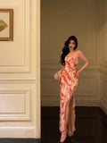 Niulatu Sheath Strapless Neckline Pink Floral Prom Dresses Birthday Outfits Evening Gown SD1081