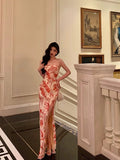 Niulatu Sheath Strapless Neckline Pink Floral Prom Dresses Birthday Outfits Evening Gown SD1081