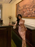 Niulatu Mermaid Spaghetti Straps Pink Flora Prom Dresses Birthday Outfits Evening Gown SD1082