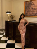 Niulatu Mermaid Spaghetti Straps Pink Flora Prom Dresses Birthday Outfits Evening Gown SD1082