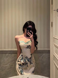 Niulatu Sheath Spaghetti Straps Floral Prom Dresses Birthday Outfits Evening Gown SD1083