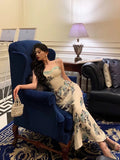 Niulatu Sheath Spaghetti Straps Floral Prom Dresses Birthday Outfits Evening Gown SD1083