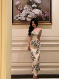 Niulatu Sheath Spaghetti Straps Floral Prom Dresses Birthday Outfits Evening Gown SD1083