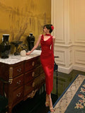 Niulatu Sheath Spaghetti Straps Red Prom Dresses Birthday Outfits Evening Gown SD1084