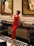 Niulatu Sheath Spaghetti Straps Red Prom Dresses Birthday Outfits Evening Gown SD1084