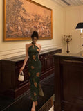 Niulatu Sheath Halter Green Slit Prom Dresses Birthday Outfits Evening Gown SD1085